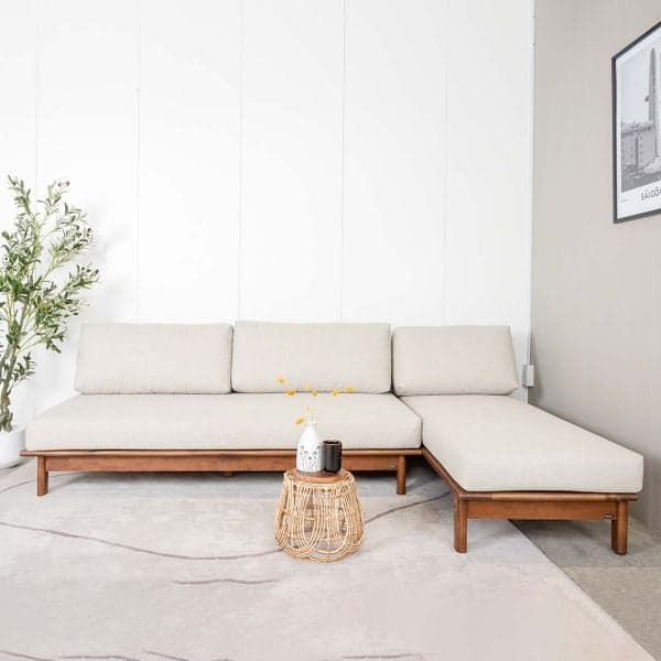 Ghế Sofa Góc Chữ L Gỗ Cao Su Tự Nhiên